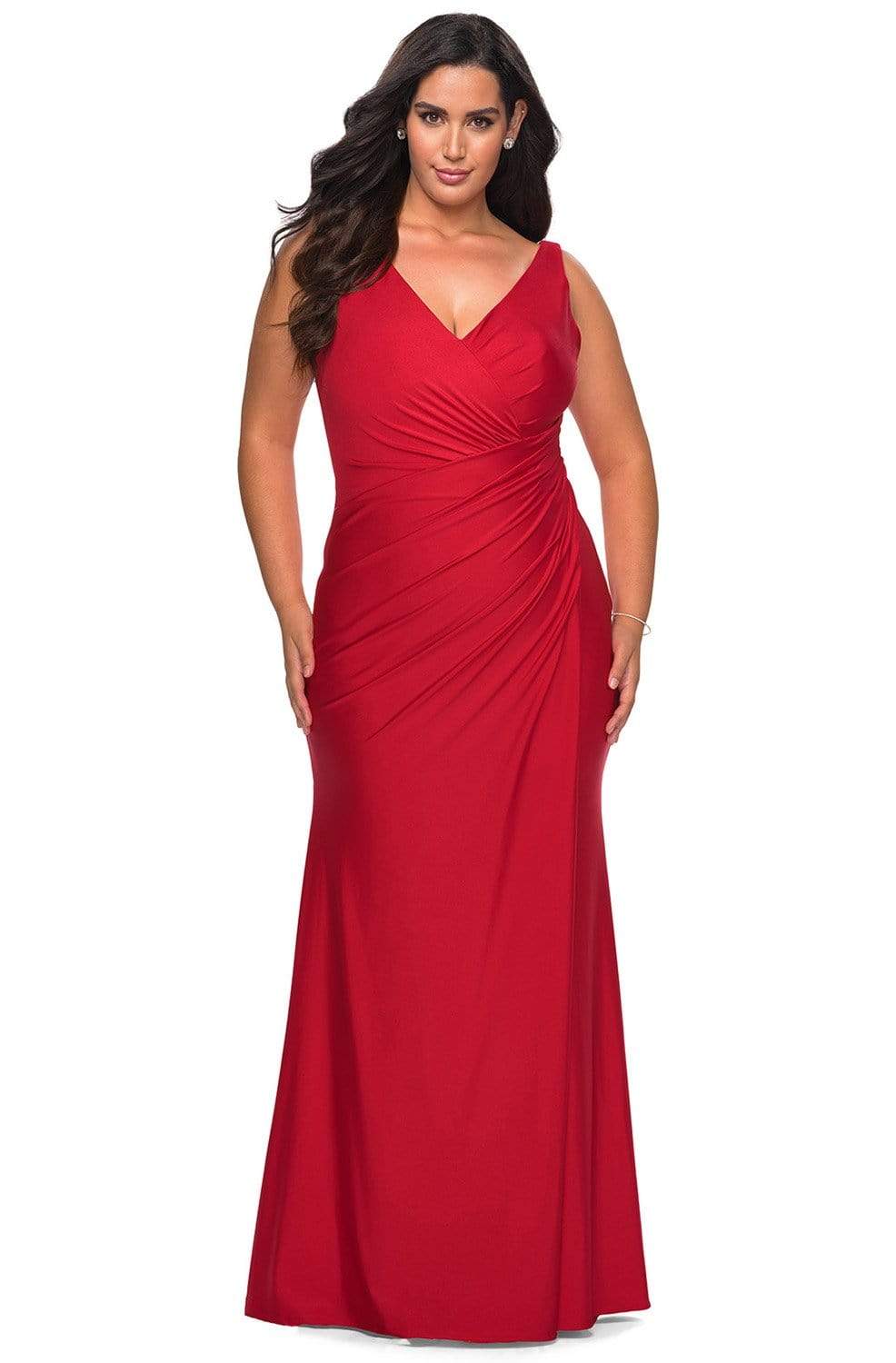 La Femme - 29024 Ruched V-neck Jersey Fitted Dress Prom Dresses