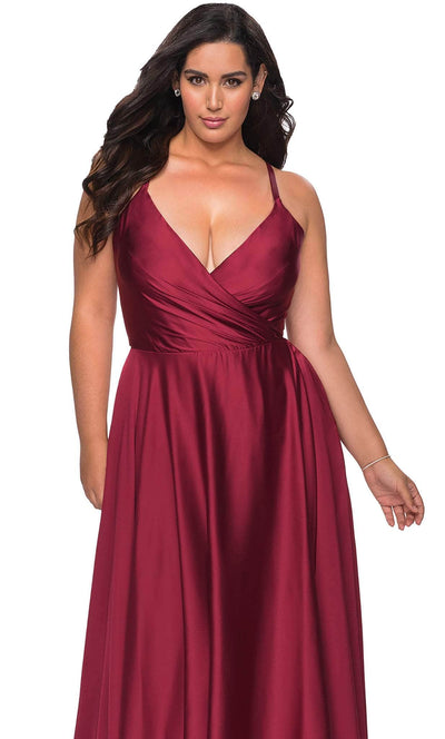 La Femme - 29033 Plunging V-neck Satin A-line Gown Evening Dresses