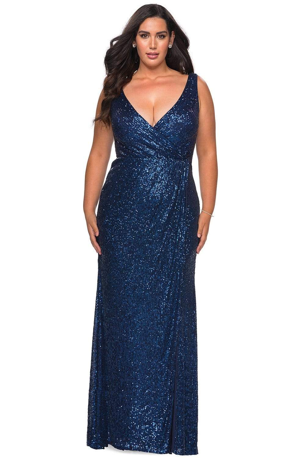 La Femme - 29046 Plunging V-Neck Sequined High Slit Gown Evening Dresses