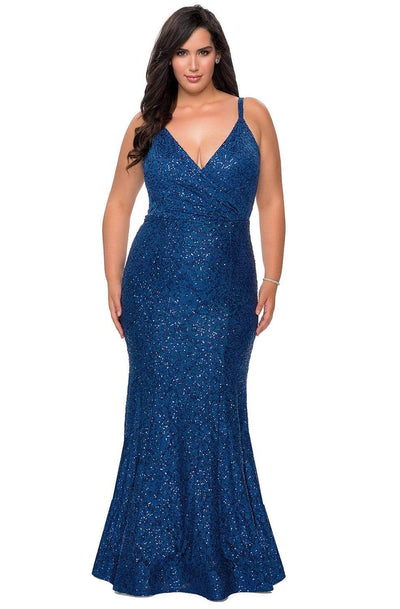 La Femme - 29063 Embellished Plunging V-neck Trumpet Dress Evening Dresses 12W / Navy