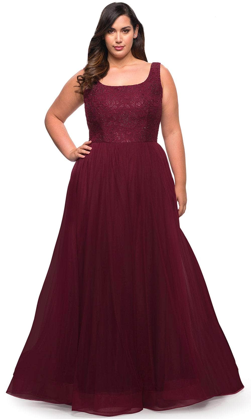 La Femme 29070 - Long Tulle A Line Dress - Sleeveless, Beaded, Tulle, Back Zipper, Plus Size, High Slit, Train ADASA La Femme 29070 - Long Tulle A Line Dress - Sleeveless, Beaded, Tulle, Back Zipper, Plus Size, High Slit, Train ADASA