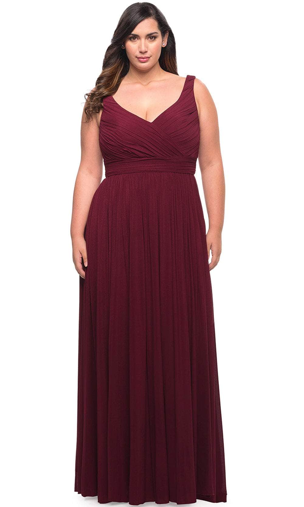 La Femme 29075 - Ruched Sleeveless Prom Gown Special Occasion Dress 12W / Dark Berry