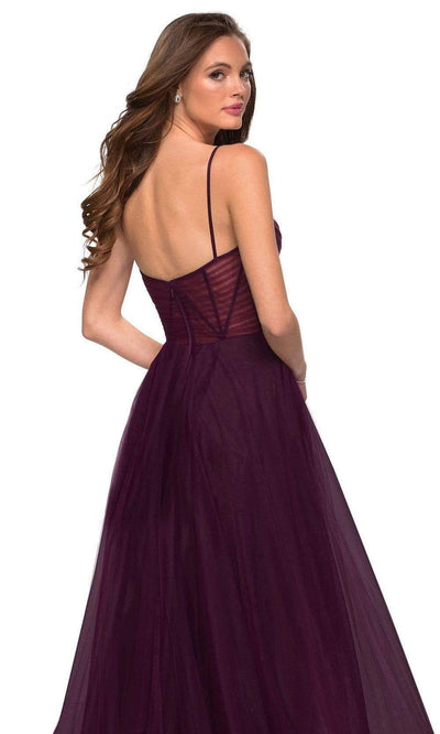 La Femme - 29076 V-Neck Semi-Sheer Bodice High Slit A-Line Gown Special Occasion Dress
