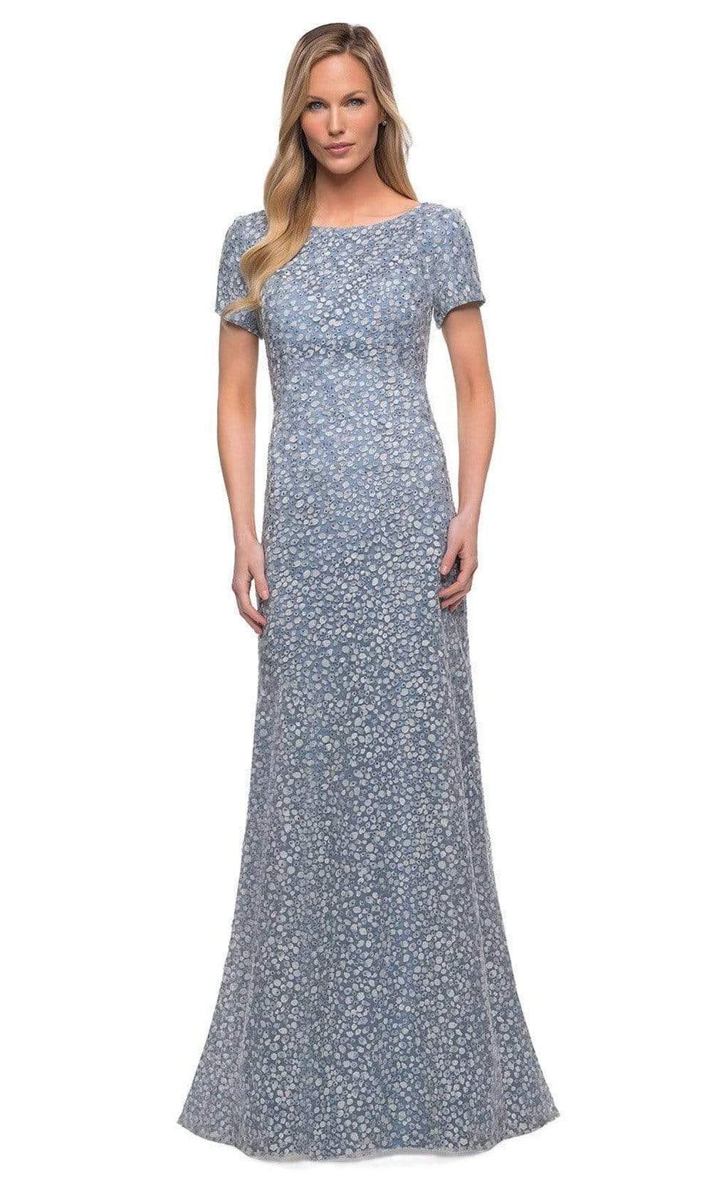 La Femme - 29134 Modest Embroidered A-line Dress Mother of the Bride Dresses 2 / Steel Blue