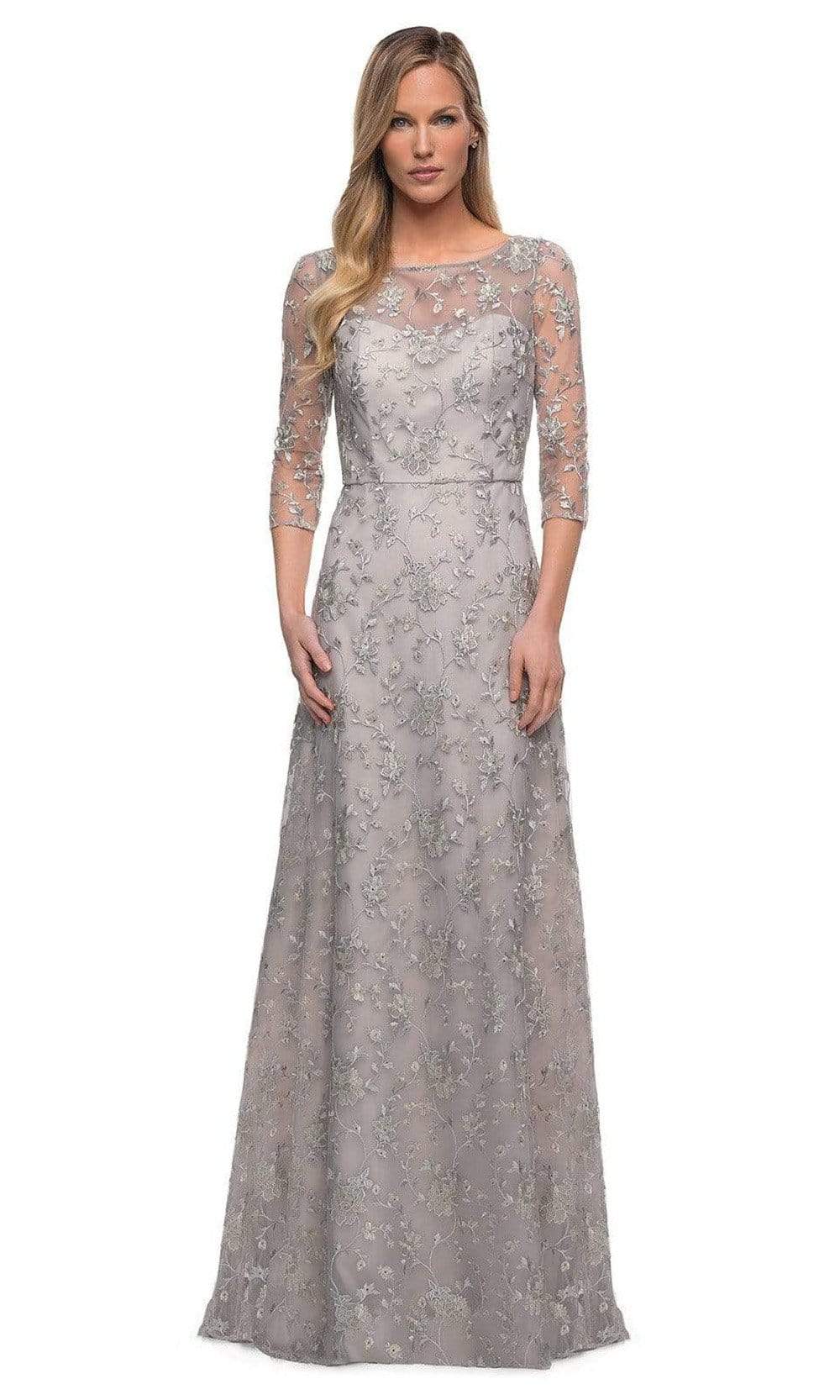 La Femme - 29153 Embroidered Floral A-line Gown Mother of the Bride Dresses 2 / Pearl Silver