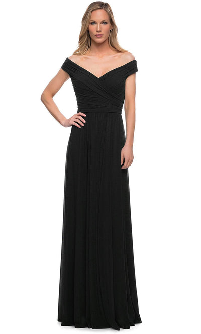 La Femme - 29168 Off Shoulder Ruched Evening Dress Mother of the Bride Dresses 4 / Black