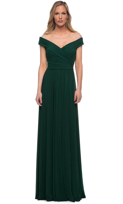 La Femme - 29168 Off Shoulder Ruched Evening Dress Mother of the Bride Dresses 4 / Emerald