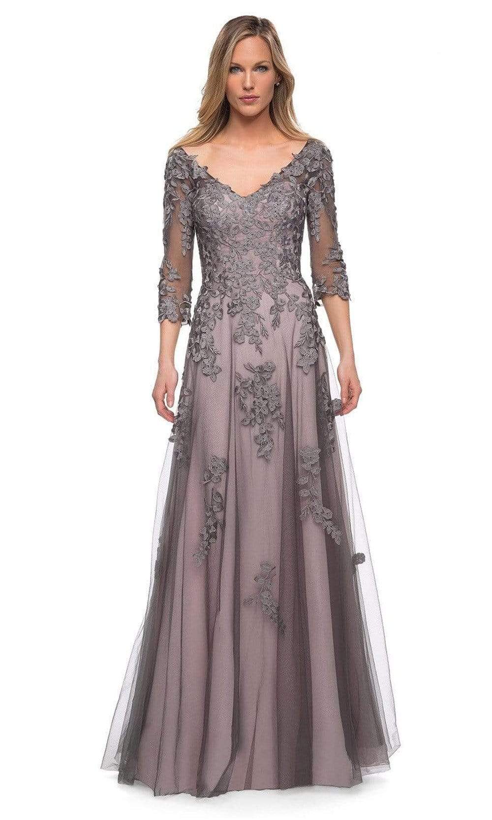La Femme - 29205 Floral Embroidered A-line Gown Mother of the Bride Dresses 2 / Pink/Gray