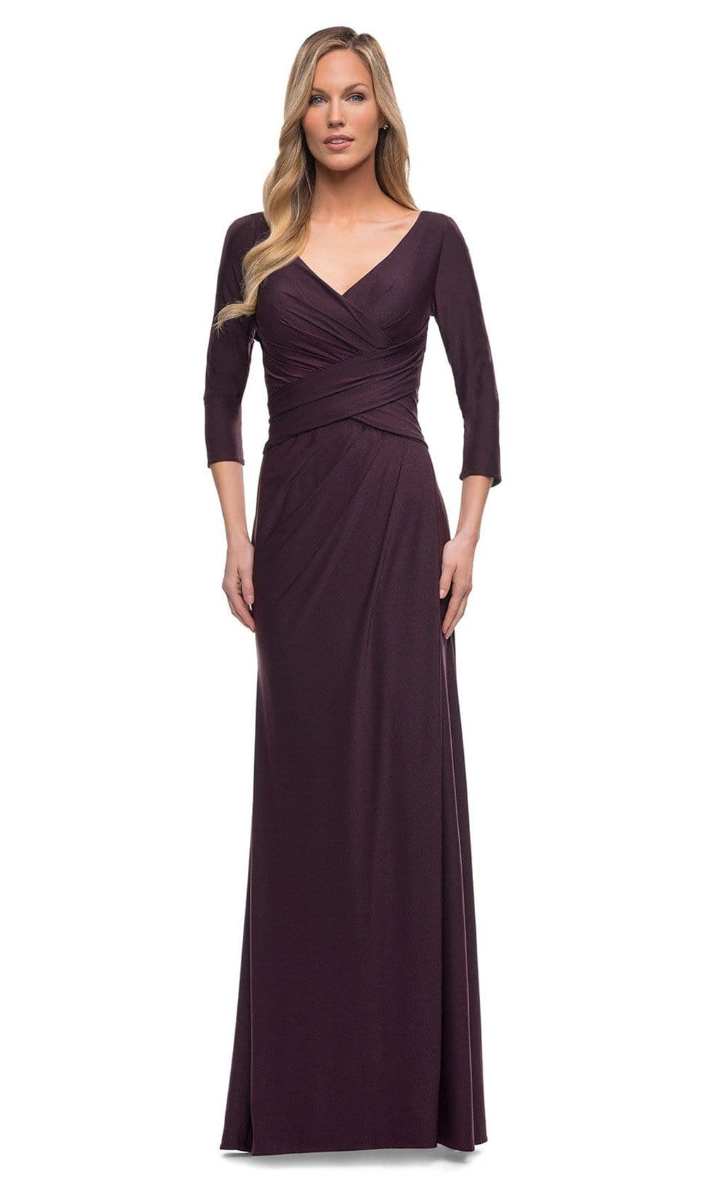La Femme - 29223 Fitted V-Neck Evening Dress Mother of the Bride Dresses 4 / Dark Garnet