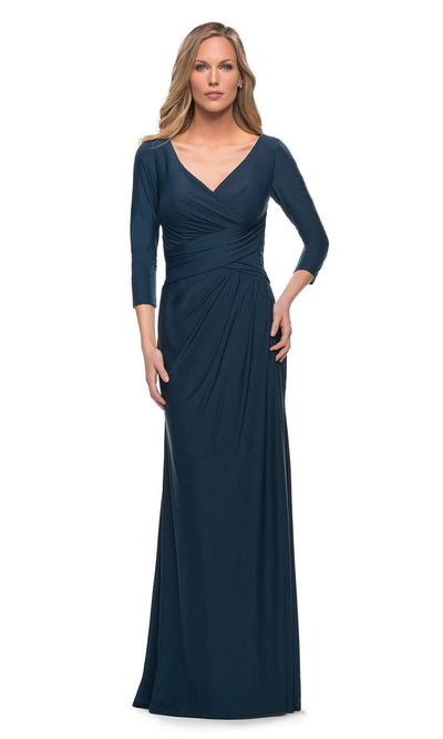 La Femme - 29223 Fitted V-Neck Evening Dress Mother of the Bride Dresses 4 / Dark Teal