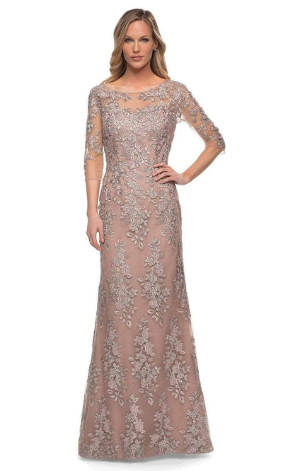 La Femme - 29225 Illusion Formal Embroidered Long Dress Mother of the Bride Dresses 2 / Champagne