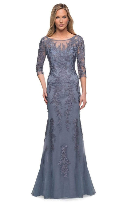 La Femme - 29226 Embroidered Tulle Sheath Gown Mother of the Bride Dresses 2 / Slate