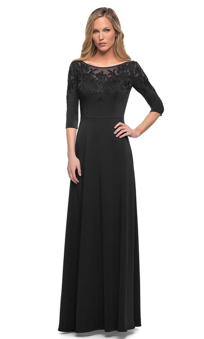La Femme - 29227 Illusion Bateau A-line Evening Dress Mother of the Bride Dresses 4 / Black