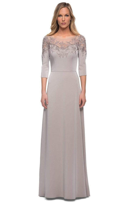 La Femme - 29227 Illusion Bateau A-line Evening Dress Mother of the Bride Dresses 4 / Silver