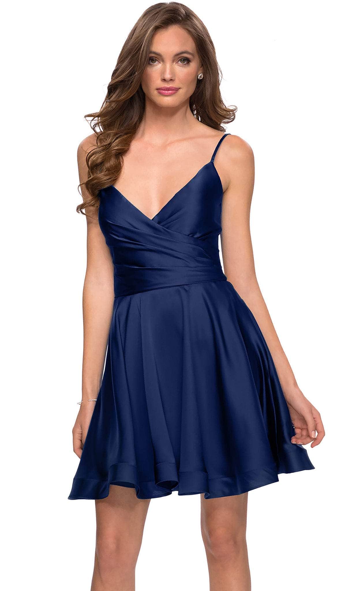 La Femme - 29242 Satin V-Neck A-Line Homecoming Dress Homecoming Dresses