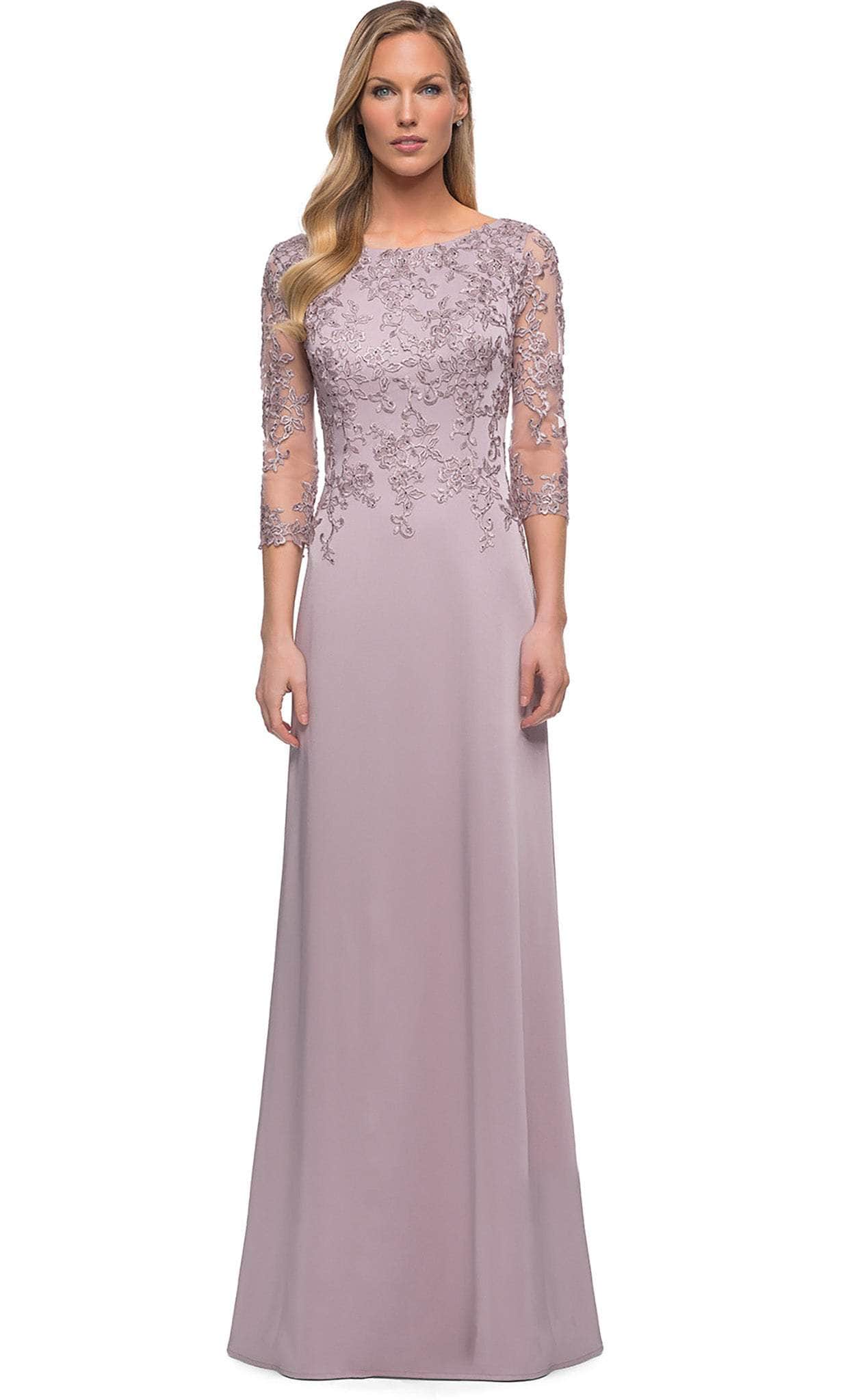 La Femme - 29251 Embroidered Soft Look A-line Gown Mother of the Bride Dresses 2 / Light Mauve