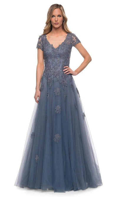 La Femme - 29380 Lace Appliques A-Line Evening Dress Special Occasion Dress 2 / Slate