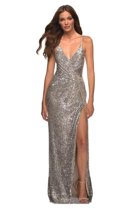 La Femme - 29438 Spaghetti Strap Wrap Sequin Gown Special Occasion Dress