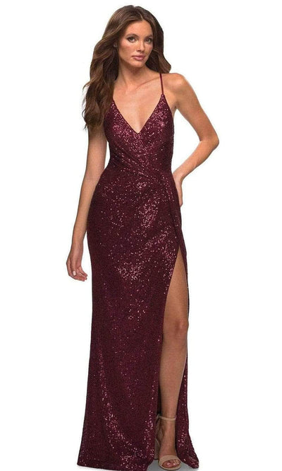 La Femme 29438SC - Sequin Detailed Evening Gown Prom Dresses 00 / Burgundy