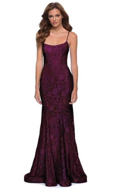 La Femme - 29611 Spaghetti Strap Full Lace Mermaid Gown Special Occasion Dress 00 / Dark Berry