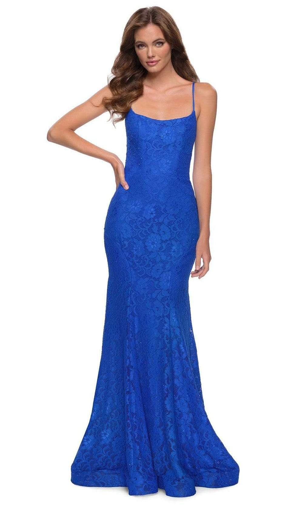 La Femme - 29611 Spaghetti Strap Full Lace Mermaid Gown Special Occasion Dress 00 / Royal Blue