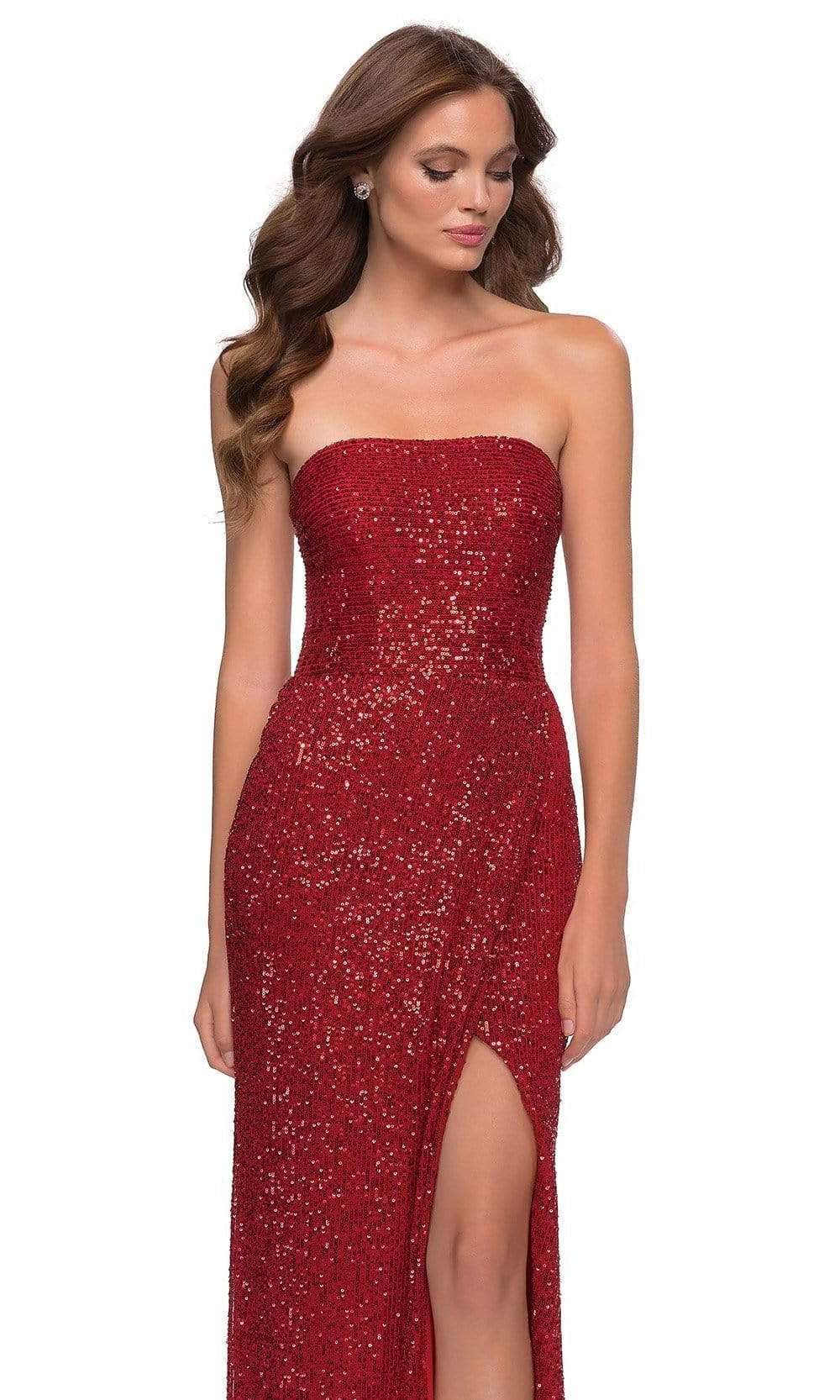 La Femme - 29681 Sequined Faux Wrap High Slit Dress Prom Dresses
