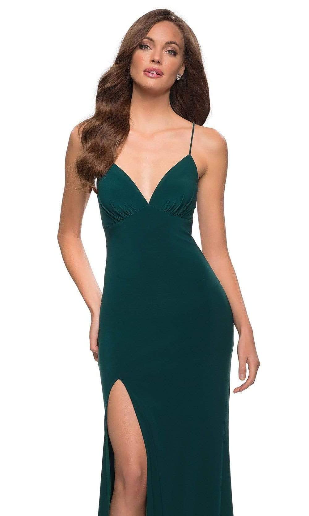 La Femme - 29708 Lace Up Back High Slit Jersey Dress Evening Dresses
