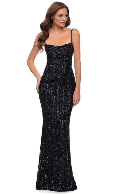 La Femme - 29713 Embellished Stripe Evening Dress Prom Dresses 00 / Black