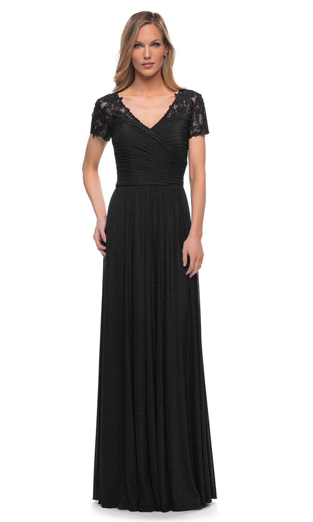 La Femme - 29772 V-Neck Ruched Evening Dress Mother of the Bride Dresses 2 / Black