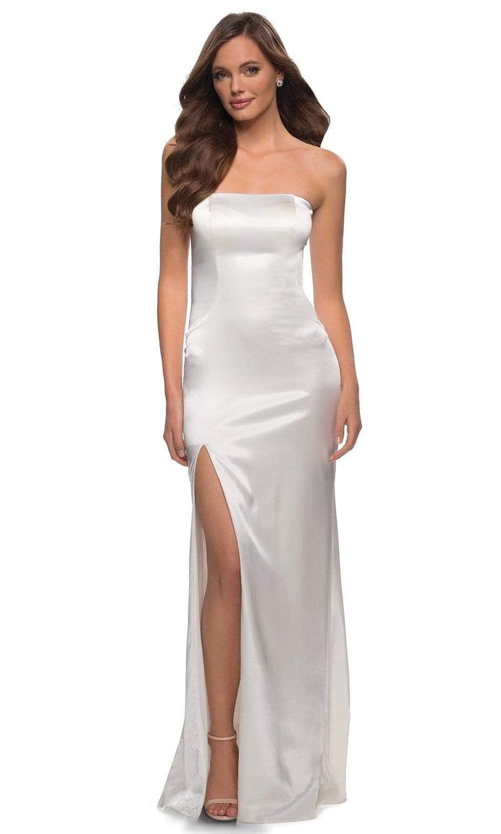 La Femme - 29807 Strapless Fitted Stretch Satin Long Dress Prom Dresses 00 / White