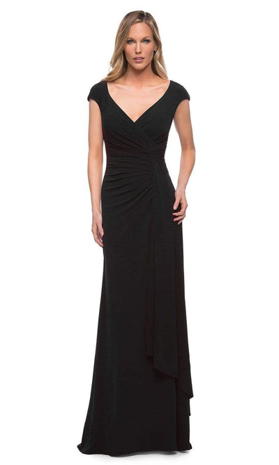 La Femme - 29814 Cap Sleeves Sheath Evening Dress Special Occasion Dress 4 / Black