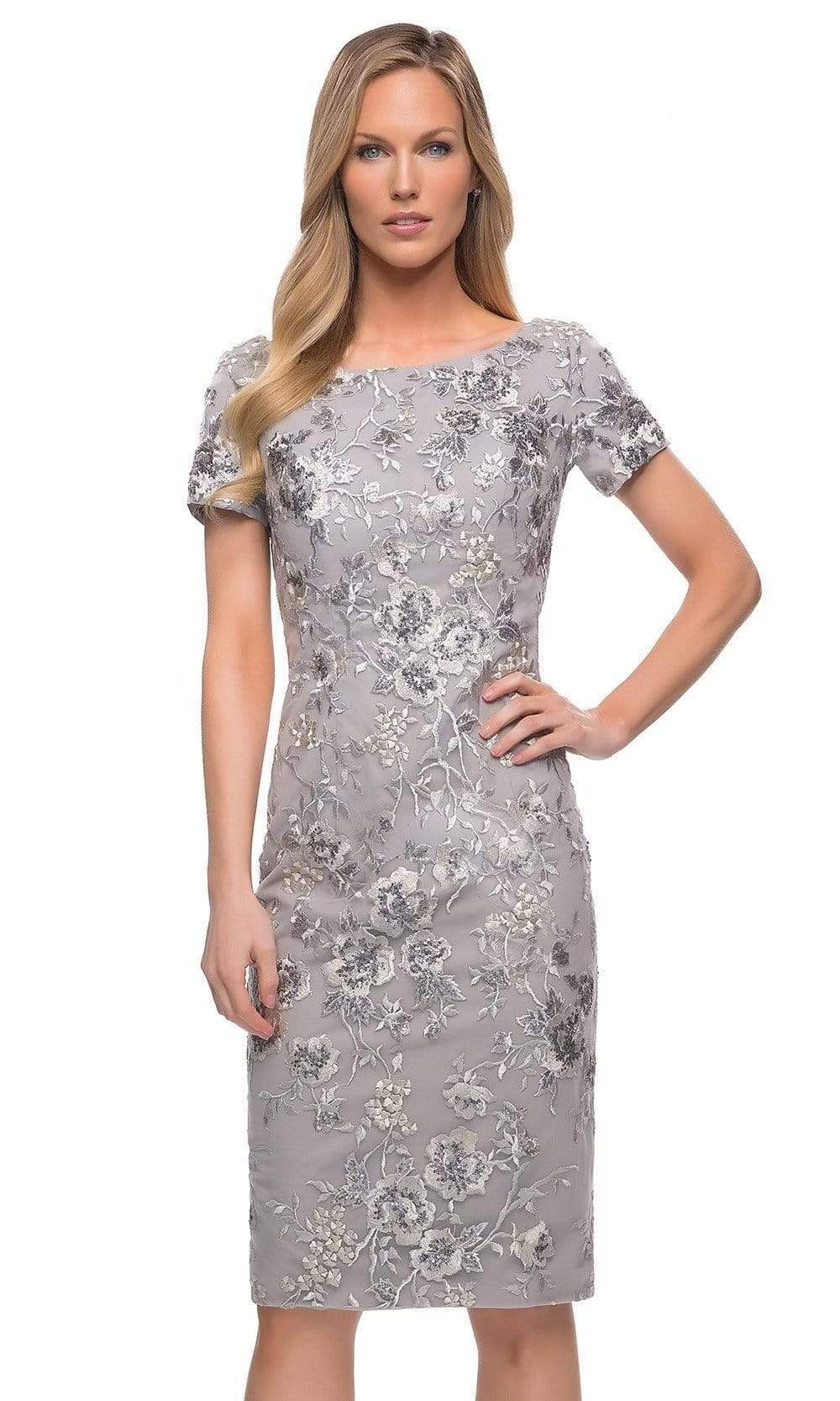 La Femme - 29824 Short Sleeve Floral Embroidered Midi Dress Mother of the Bride Dresses