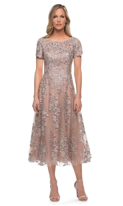 La Femme - 29830 Floral A-line Tea Length Dress Mother of the Bride Dresses 2 / Champagne