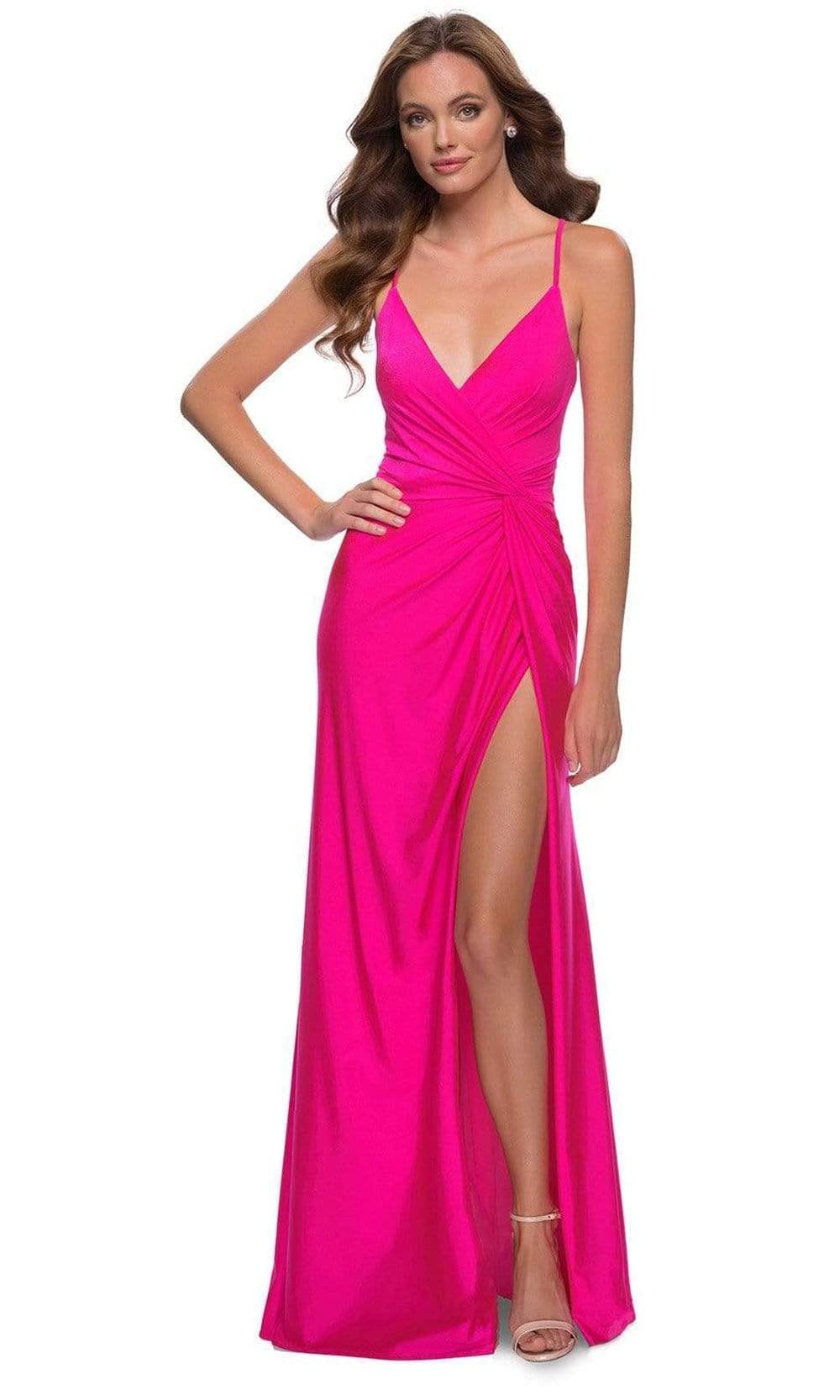 La Femme - 29870 Hot Pink Taffeta Long Dress Prom Dresses 00 / Hot Pink