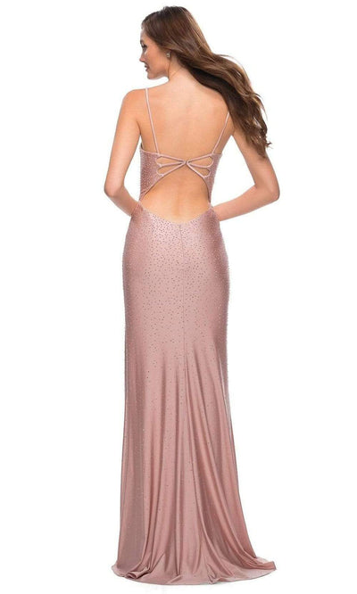 La Femme - 29899 Rhinestone Studded High Slit Dress Evening Dresses