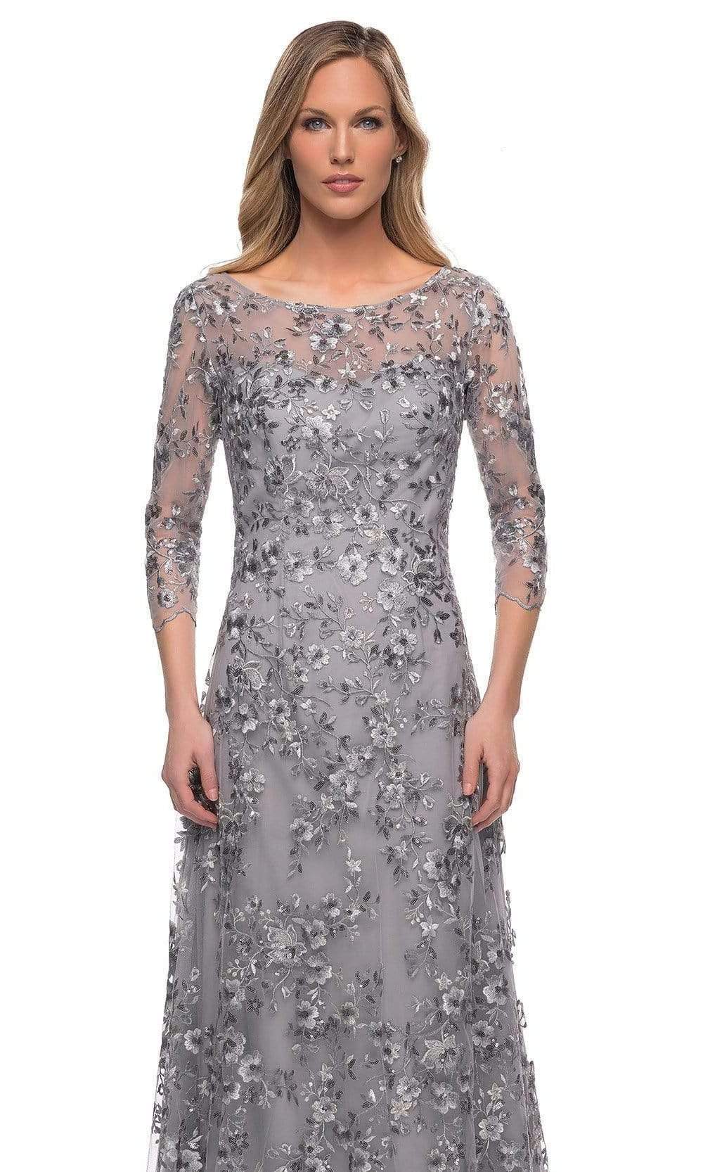 La Femme - 29903 Floral Embroidered Sheer Sleeve Gown Mother of the Bride Dresses