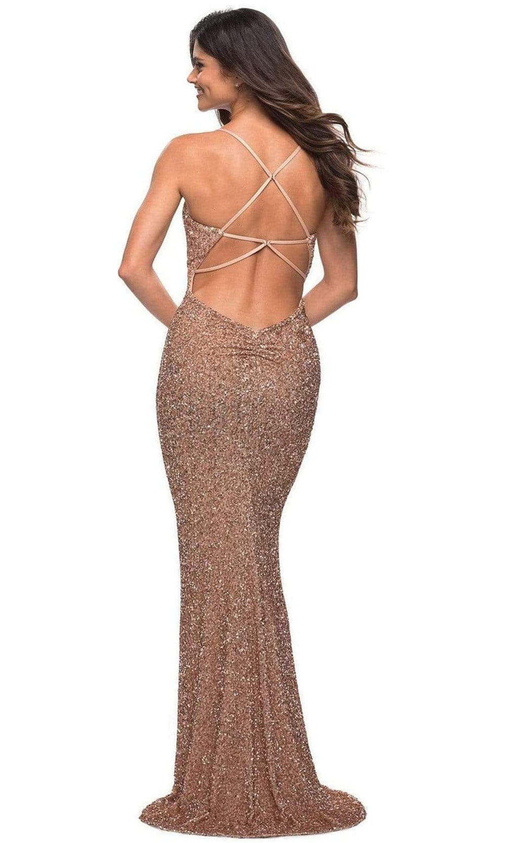 la femme gold sequin dress La Femme 32877 Mia Bella The Label