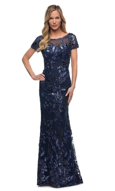 La Femme - 29961 Floral Sequined Evening Dress Mother of the Bride Dresses 2 / Navy