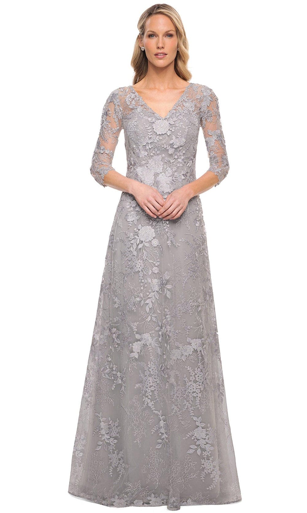 La Femme 29989 - Embroidered Sheer Lace V-Neck Gown Mother of the Bride Dresses