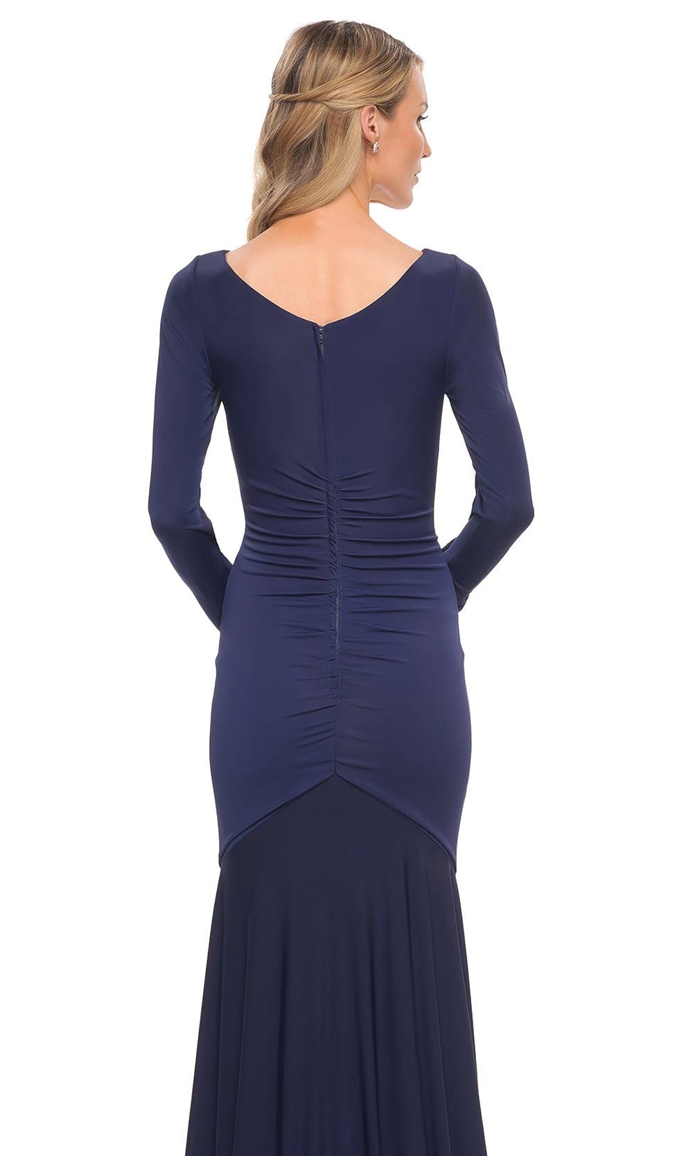 La Femme 30010 - Ruched Jersey Evening Dress In Blue