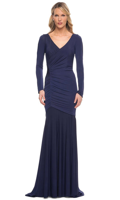 La Femme 30010 - Ruched Jersey Evening Dress Special Occasion Dress 4 / Navy