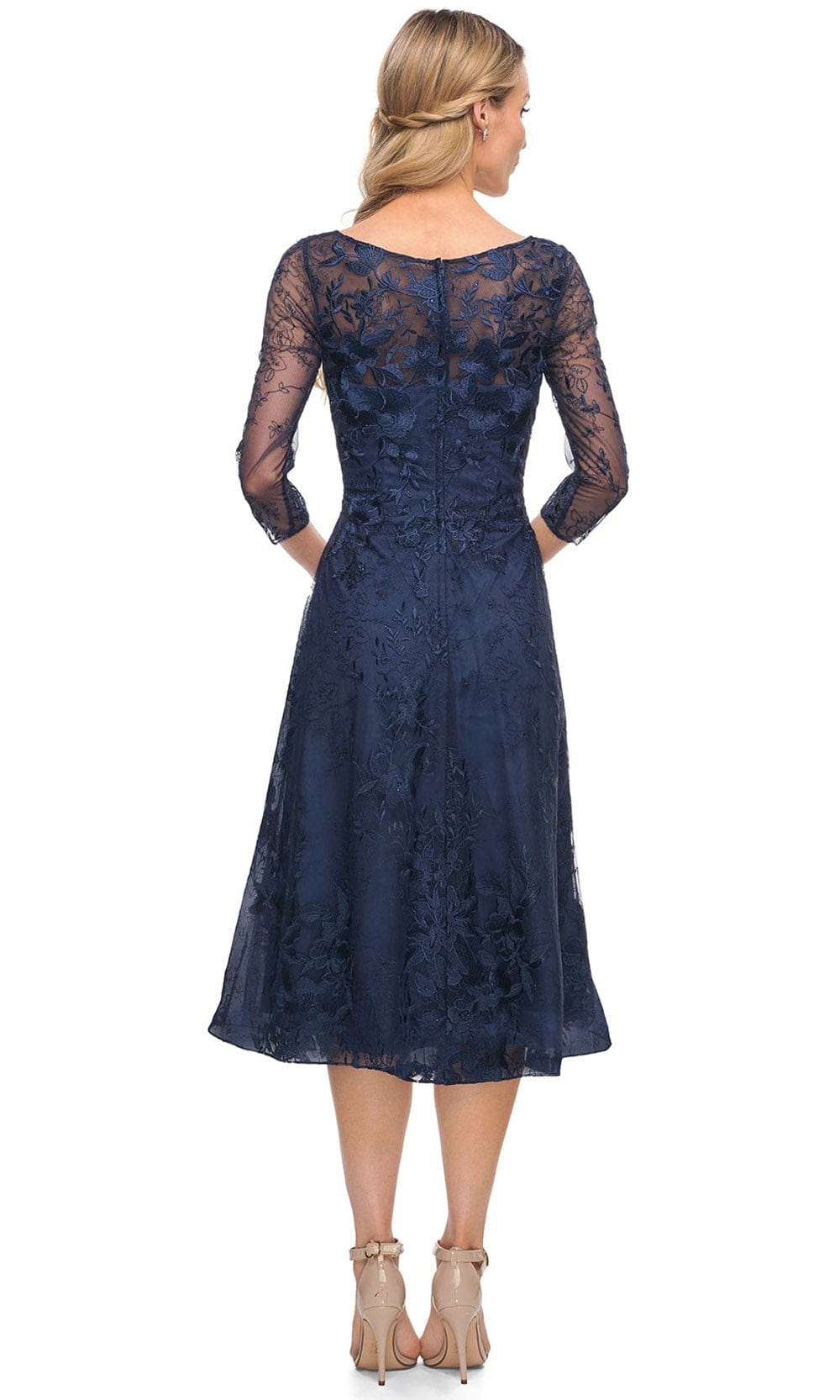 La Femme Women's Stylish Tea Length Mother of the Bride Dress with Sleeves - Black - Casual dresses La Femme Women's Stylish Tea Length Mother of the Bride Dress with Sleeves - Black - Casual dresses
