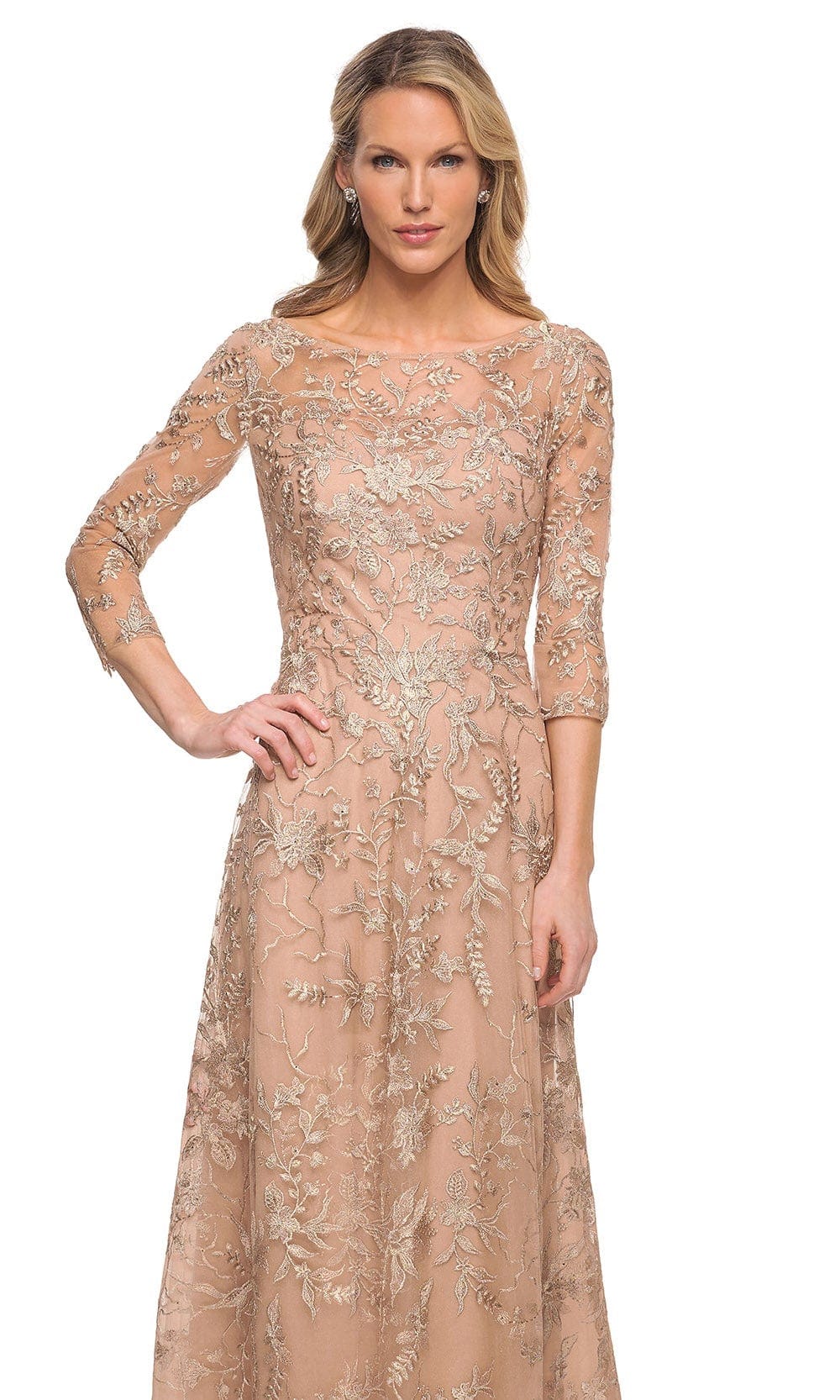 La Femme 30021 - Embroidered Sheer Lace Sheath Dress Special Occasion Dress