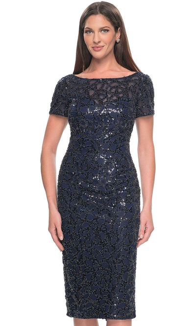 La Femme 30043SC - Short Sleeve Beaded Cocktail Dress SpecialOccasion Dresses