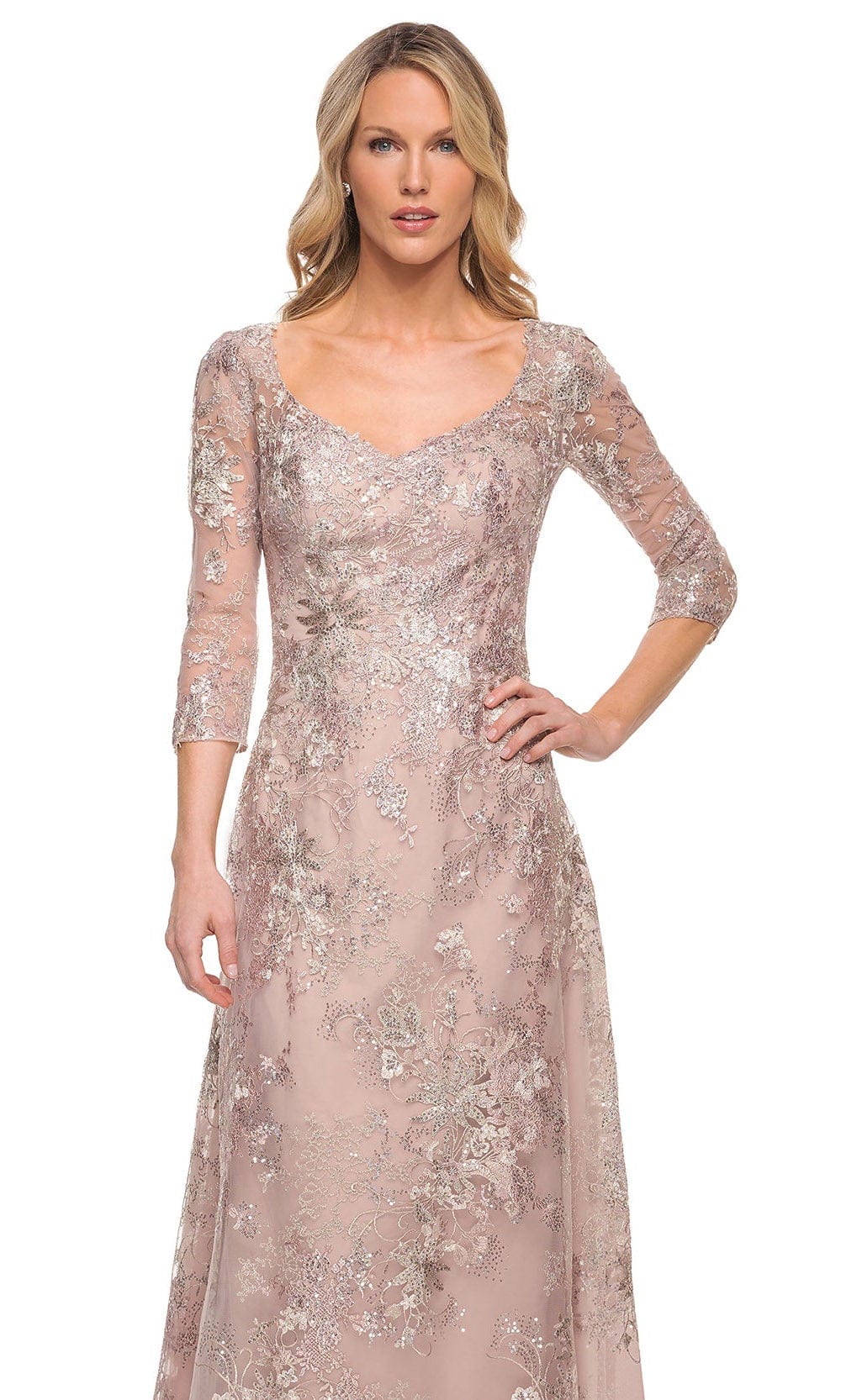 La Femme 30054 - Embroidered V-Neckline A-Line Dress Special Occasion Dress