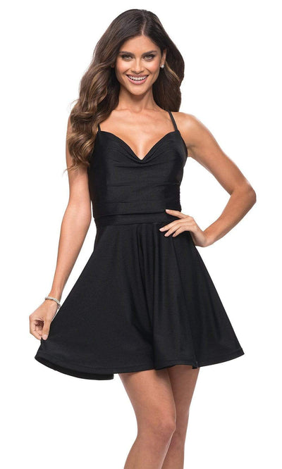 La Femme - 30066 V Neck Jersey A-line Dress Special Occasion Dress