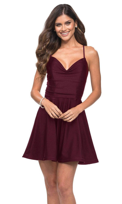 La Femme - 30066 V Neck Jersey A-line Dress Special Occasion Dress