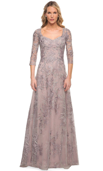 La Femme 30078 - Embroidered Sheer Sheath Dress Mother of the Bride Dresses 4 / Silver/Pink