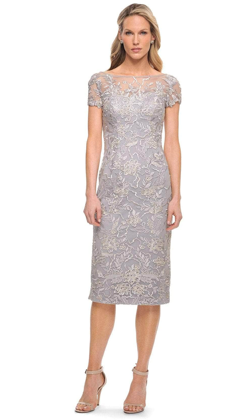 La Femme 30108SC - Bateau Lace Appliqued Cocktail Dress Cocktail Dresses 8 / Silver