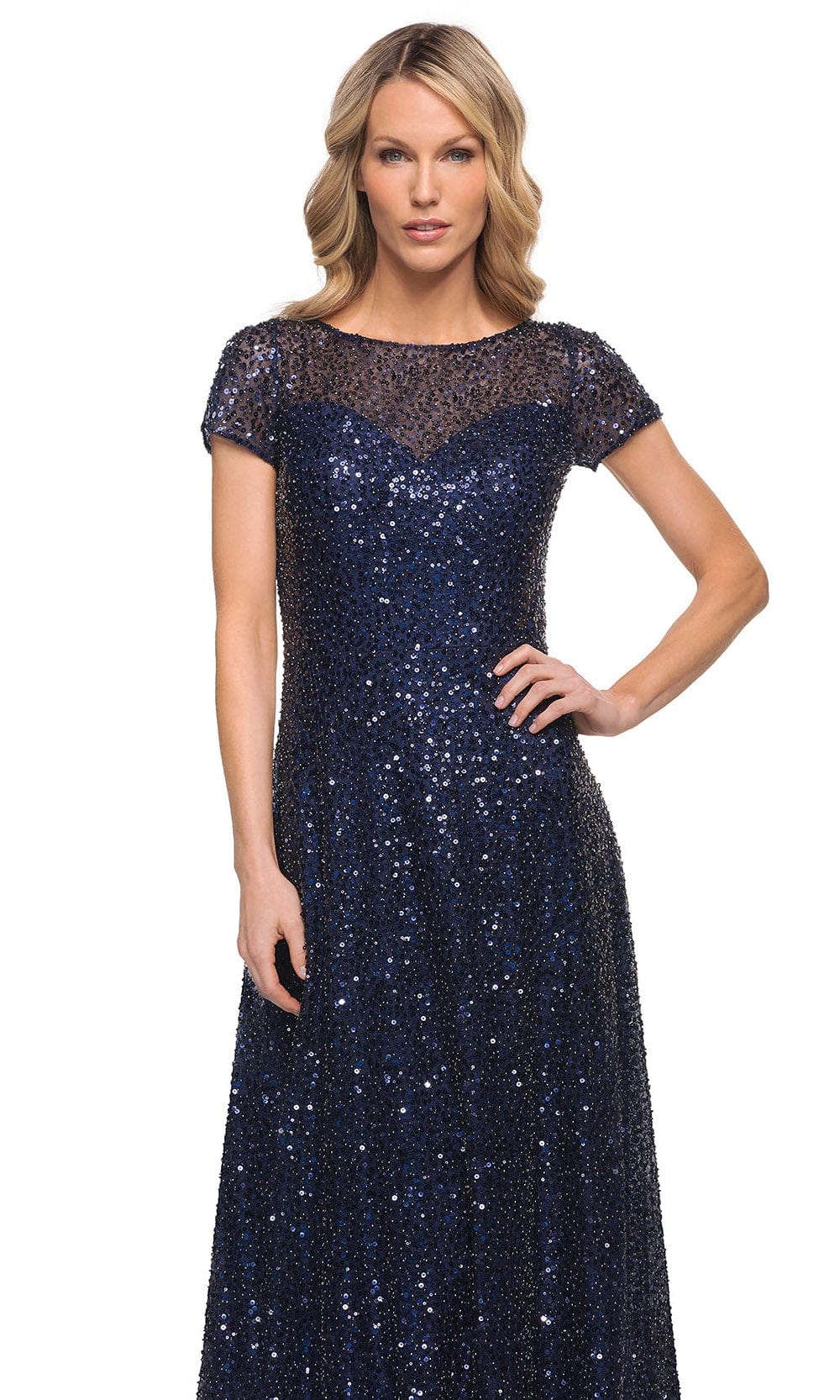 La Femme 30122 - Glimmering Short Sleeve Beaded Gown Special Occasion Dress